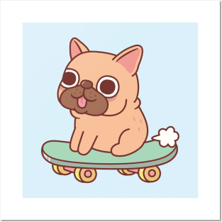 Cute French Bulldog Farting On Skateboard Funny Posters and Art